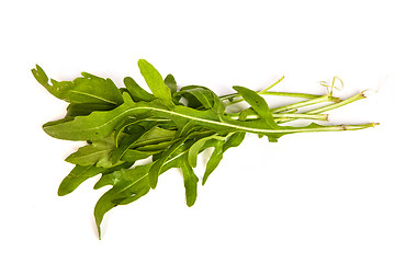 Image showing Arugula/rucola  fresh heap leaf on white