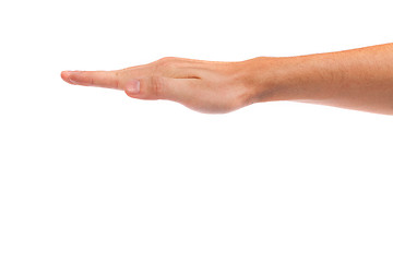 Image showing Open palm hand gesture of male hand