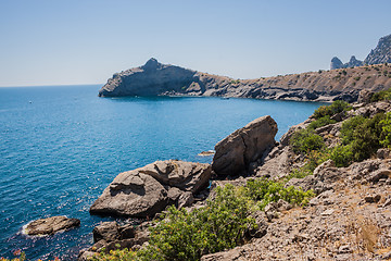 Image showing Summer view seacoast. Sudak beach. Black Sea, Ukraine