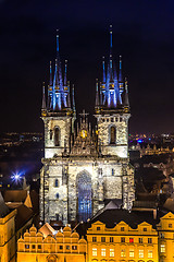 Image showing Church of Our Lady before Tyn in evening in Prague,
