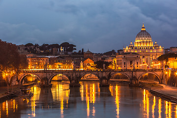 Image showing Vatican and river Tiber in Rome - Italy at night .