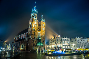 Image showing Poland, Krakow. Market Square at night.