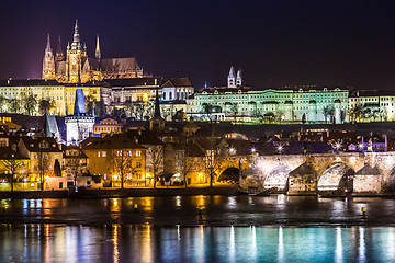 Image showing The View on Prague gothic Castle with Charles Bridge