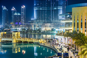 Image showing View on Burj Khalifa and Dubai Mall, Dubai, UAE, at night