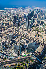 Image showing Dubai downtown. East, United Arab Emirates architecture. Aerial 