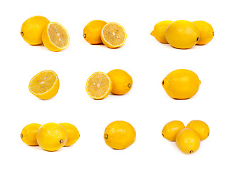 Image showing Set of lemons and lemons cut in Half