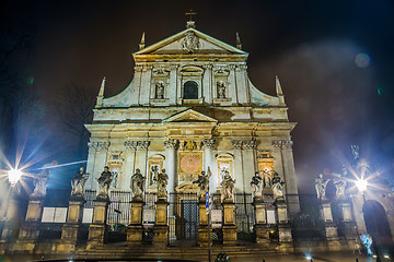 Image showing Poland, Krakow. Market Square at night.