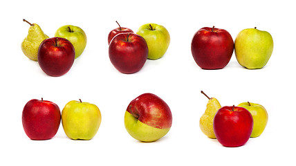 Image showing set of pears and red apples and  green apples isolated on white