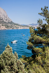 Image showing Summer view seacoast. Sudak beach. Black Sea, Ukraine