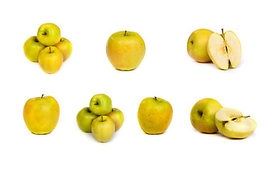 Image showing Set of  shiny green apples isolated on white