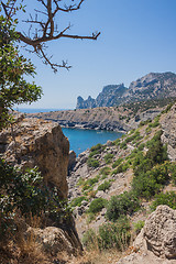 Image showing Summer view seacoast. Sudak beach. Black Sea, Ukraine