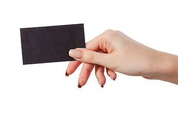 Image showing Businesswoman's hand holding blank business card