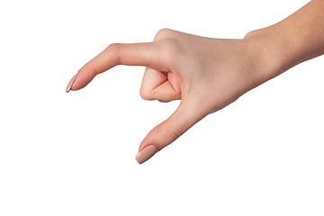 Image showing Female hand reaching for something on white