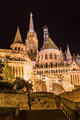 Image showing Fisherman's bastion night view, Budapest, Hungary