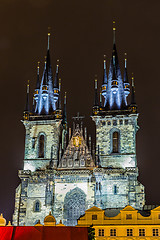 Image showing Church of Our Lady before Tyn in evening in Prague,