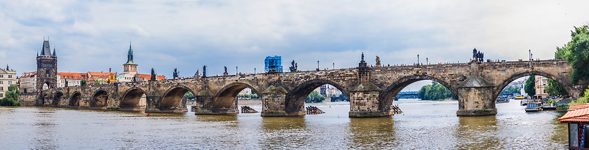 Image showing Karlov or charles bridge and river Vltava in Prague in summer