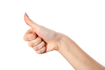 Image showing Female hand showing thumbs up sign isolated on white