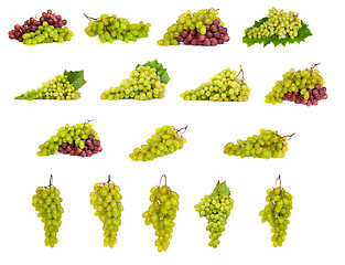 Image showing set of White and Red Grapes laying isolated