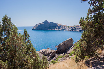 Image showing Summer view seacoast. Sudak beach. Black Sea, Ukraine