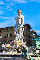 Image showing Famous Fountain of Neptune on Piazza della Signoria in Florence,