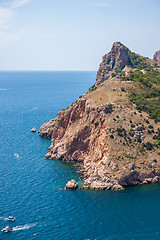 Image showing Summer view seacoast. Sudak beach. Black Sea, Ukraine