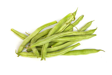 Image showing Bunch of fresh green beans on white