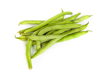 Image showing Bunch of fresh green beans on white