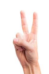 Image showing Hand with two fingers up in the peace or victory symbol