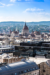 Image showing View at Budapest and belfry from the top of St. Stephen Basilica