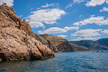 Image showing Summer view seacoast. Sudak beach. Black Sea, Ukraine