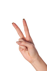 Image showing Hand with two fingers up in the peace or victory symbol