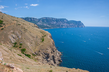 Image showing Summer view seacoast. Sudak beach. Black Sea, Ukraine