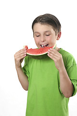 Image showing Eating juicy watermelon