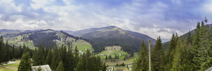 Image showing Panorama background in Carpathians. Beautiful mountains and land