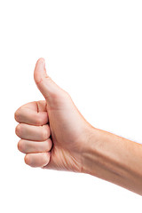 Image showing Male hand showing thumbs up sign isolated on white