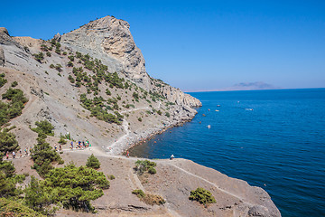 Image showing Summer view seacoast. Sudak beach. Black Sea, Ukraine