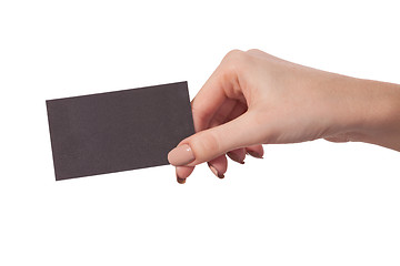 Image showing Businesswoman's hand holding blank business card