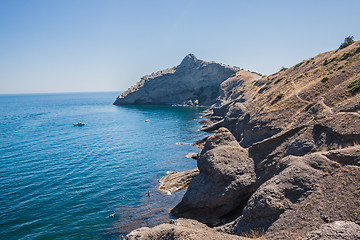 Image showing Summer view seacoast. Sudak beach. Black Sea, Ukraine