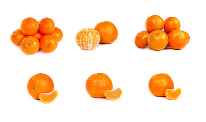 Image showing set of Ripe tangerine or mandarin with slices on white