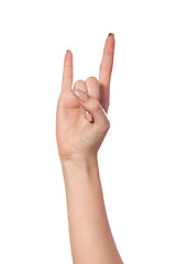 Image showing A woman's hand giving the Rock and Roll sign