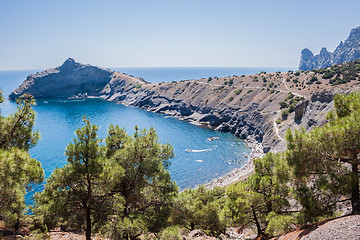 Image showing Summer view seacoast. Sudak beach. Black Sea, Ukraine