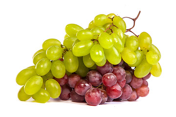 Image showing Bunch of White and Red Grapes laying isolated