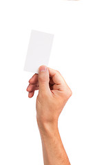 Image showing Businessman's hand holding blank business card