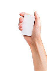 Image showing Businessman's hand holding blank business card