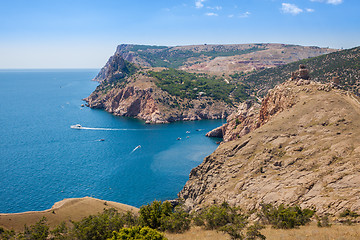 Image showing Summer view seacoast. Sudak beach. Black Sea, Ukraine