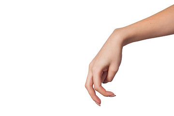 Image showing A Female hand is showing the walking fingers isolated on white