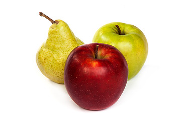 Image showing A pear and a red apple and a green apple isolated on white
