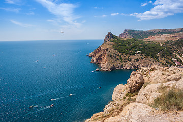 Image showing Summer view seacoast. Sudak beach. Black Sea, Ukraine