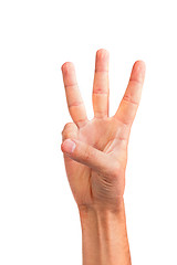 Image showing Three fingers being held in the air by a male hand