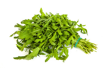 Image showing Arugula/rucola  fresh heap leaf on white